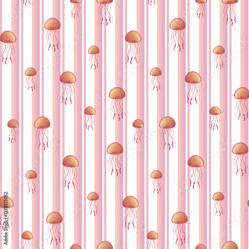 Seamless pattern color jellyfish. Flat style. For T-shirt and apparel designs, branding and logos, posters and wall art, book and album covers