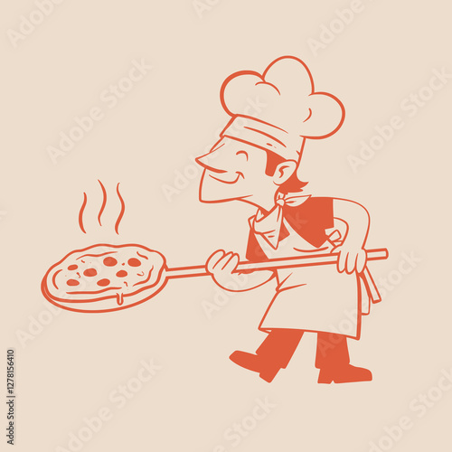 Vector Illustration of a Pizzaiolo with Hot Pizza