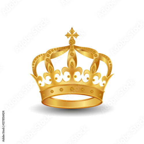 Gold crown with diamonds on a white background