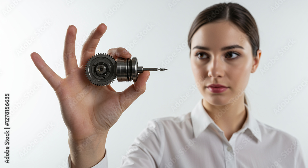 Gear held in hand close up. Mechanical technology in hand Gear held in hand close up. Mechanical technology in hand