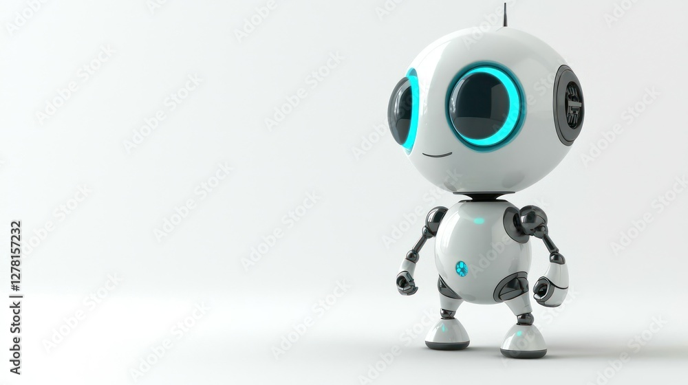 Adorable Robotic Companion: A charming and friendly robot with a sleek, modern design stands confidently, its expressive, glowing eyes conveying warmth and approachability. Adorable Robotic Companion: A charming and friendly robot with a sleek, modern design stands confidently, its expressive, glowing eyes conveying warmth and approachability.