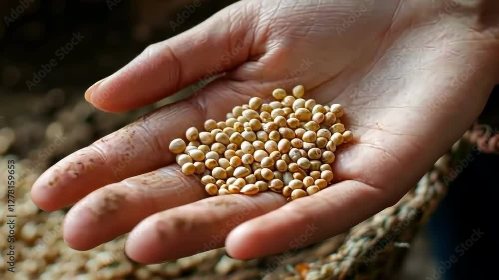 Close-up of seeds in hand. Selective focus Close-up of seeds in hand. Selective focus