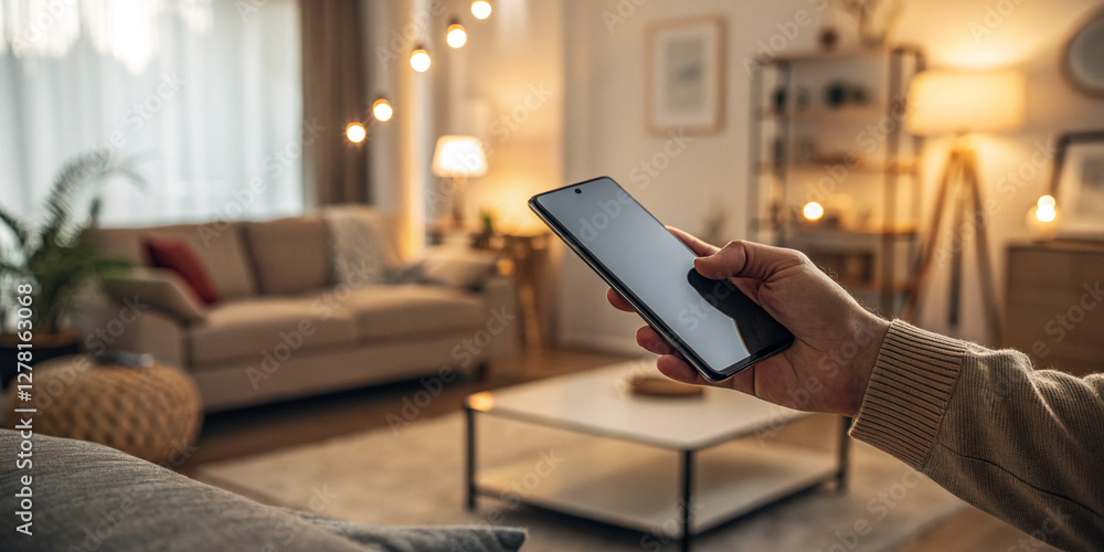 Hand Holding a Smartphone on a Blurred Background for Modern Connectivity Hand Holding a Smartphone on a Blurred Background for Modern Connectivity