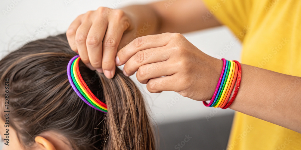 Naklejka premium Playful Hand with an Elastic Hair Band for Creative Fun