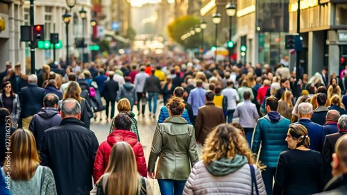 Wallpaper Mural Crowd moves through busy city street during late afternoon in urban setting Torontodigital.ca