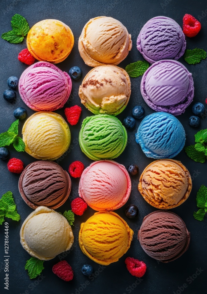 Deliciously colorful ice cream topped with a variety of flavors, perfect for a sweet treat on a sunny day. Deliciously colorful ice cream topped with a variety of flavors, perfect for a sweet treat on a sunny day.