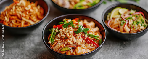 Wallpaper Mural variety of Thai dishes in black bowls with vibrant ingredients Torontodigital.ca