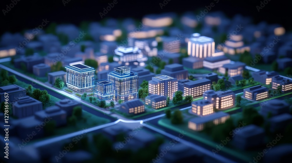 Obraz premium A digital twin model of a sustainable city visualized in 3D holograms