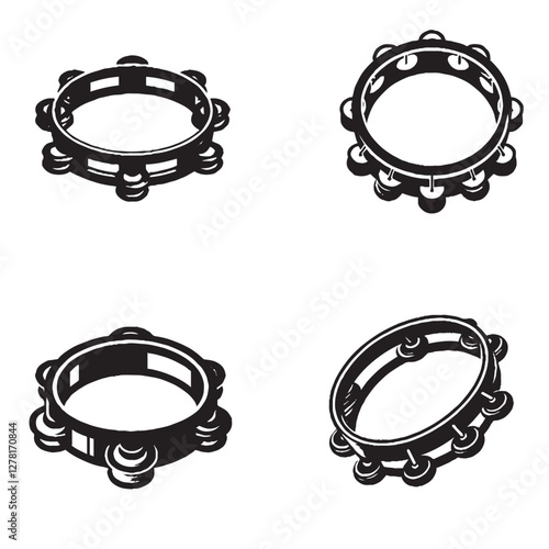 "High-Quality Vector Silhouette of a Tambourine on White Background"