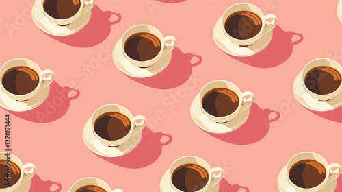 Seamless Pattern with Coffee Cups on Pink Background