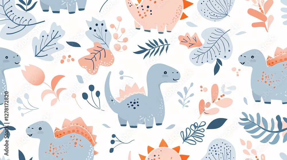 Obraz premium Cute Dinosaur Seamless Pattern on White