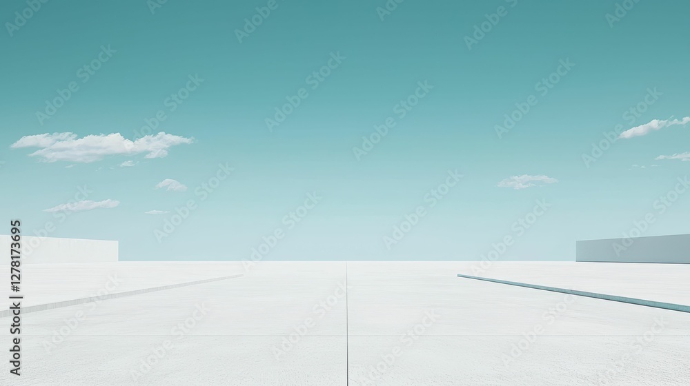 Minimalist Landscape with Light Blue Sky and White Architecture Minimalist Landscape with Light Blue Sky and White Architecture