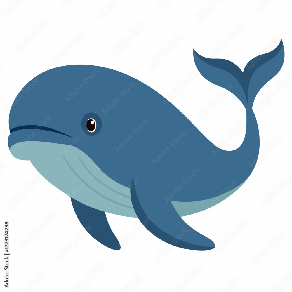 Cartoon cute blue sperm whale. Colorful illustration sperm whale on white background.Suitable for children's books ,sticker, mascot, logo. Pro Vector