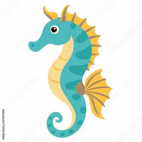 cartoon cute seahorse fish.Colorful illustration sea horse on white background. Suitable for children's books ,sticker,mascot, logo.Pro Vector
