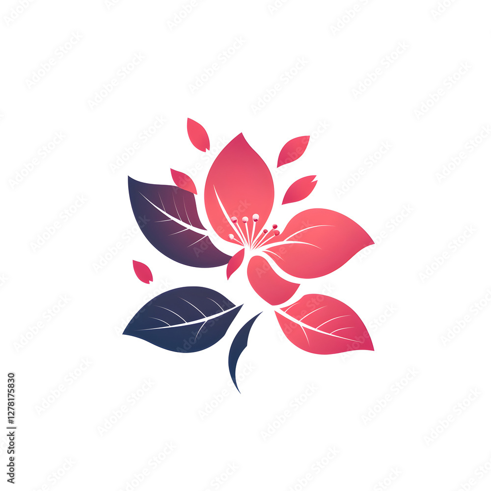 Fototapeta premium Logo of A stylized cherry blossom branch with falling petals