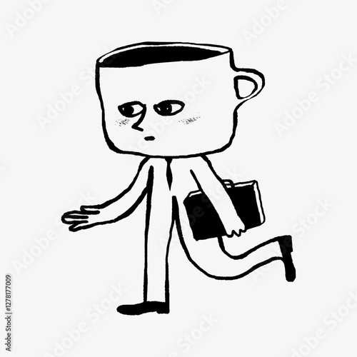 Businessman coffee cup head doodle illustration vector