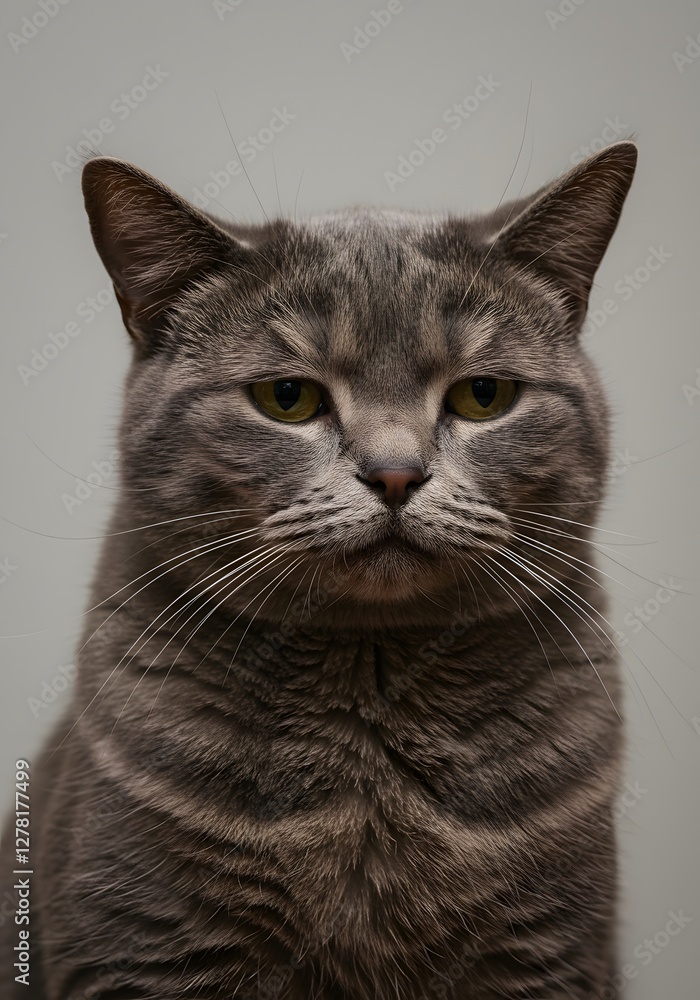 Gray Cat Portrait Serious Expression Closeup Gray Cat Portrait Serious Expression Closeup