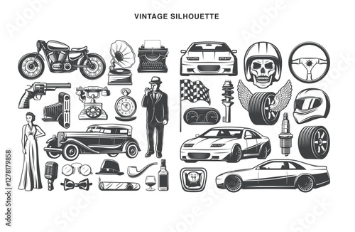 vintage silhouette symbol icons vector design