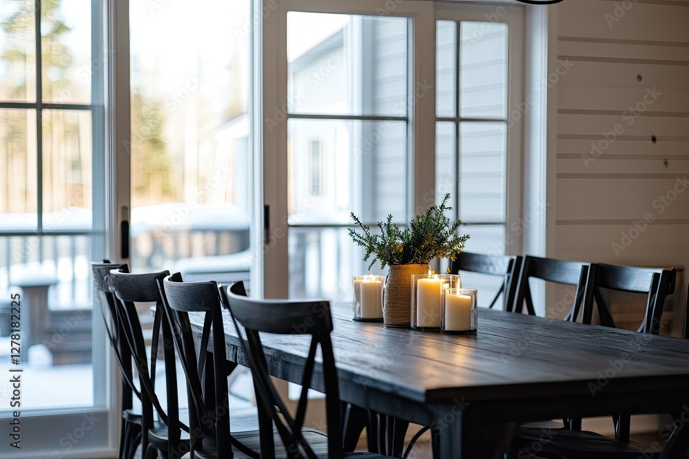 Obraz premium Dining Room Table Setting With Candles And Greenery