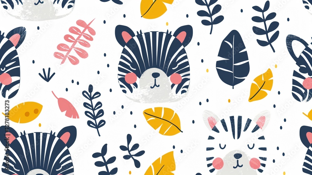 Seamless Pattern with Zebra Faces Digital Paper Seamless Pattern with Zebra Faces Digital Paper