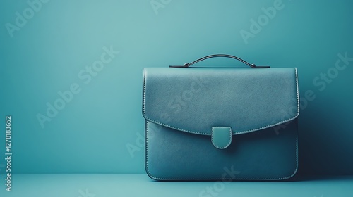 Sleek bag with minimalistic magnetic closure on blue background photo