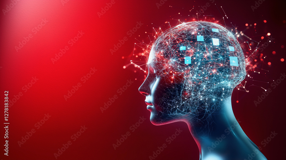 Fototapeta premium Illuminating Minds: A Futuristic Vision of AI and Human Connection