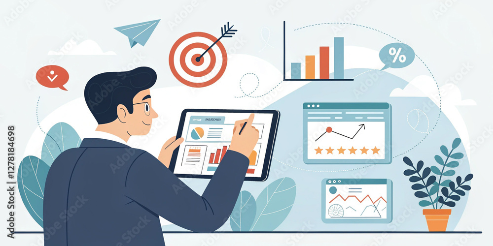 An Innovative Programmatic Advertising Concept Showcasing a Businessman Engaging with Digital Marketing Tools An Innovative Programmatic Advertising Concept Showcasing a Businessman Engaging with Digital Marketing Tools