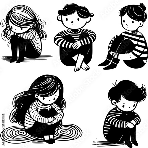 set of funny cartoon kids