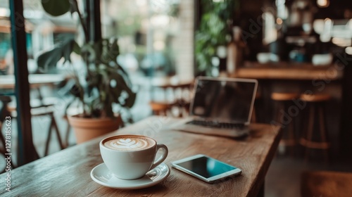 A freelancer working remotely from a stylish coffee shop