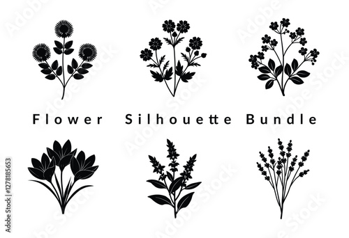 Big floral collections of black silhouettes of meadow herbs, floral backgrounds and wreaths. Wildflowers. Wild grass. Floral elements for your design. Vector illustration,Black silhouette of flowers
