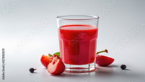 Wallpaper Mural Fresh strawberry juice in a glass with strawberries and blueberries on a light background Torontodigital.ca
