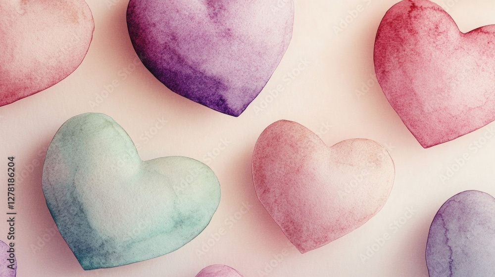 Obraz premium Pastel Hearts Background Romantic Watercolor Texture