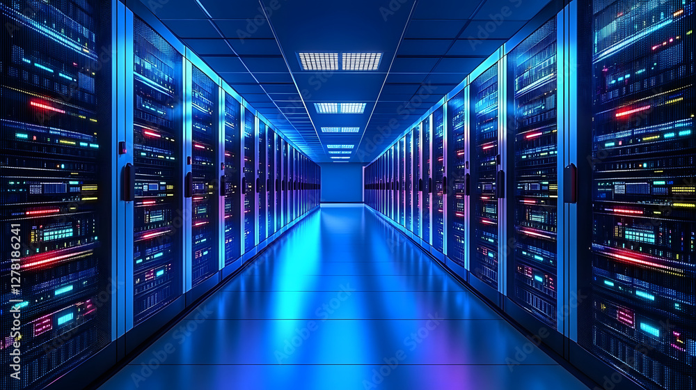 A data center using virtualization technology to run multiple virtual machines on a single server, enhancing efficiency and reducing costs A data center using virtualization technology to run multiple virtual machines on a single server, enhancing efficiency and reducing costs
