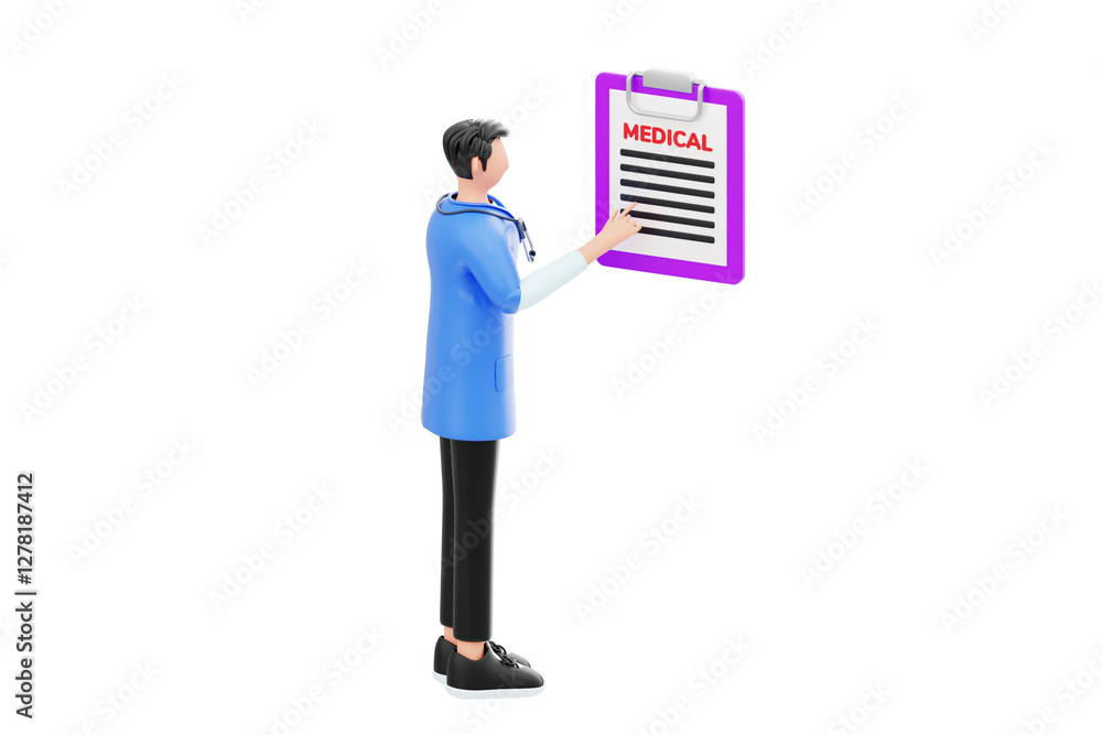 Doctor reading a medical chart 3D Character Illustration. Doctor reading a medical chart 3D Character Illustration.