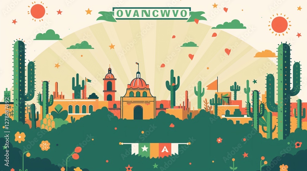 Obraz premium Viva Mexico! Flat Vector Illustration of Mexican Independence Day