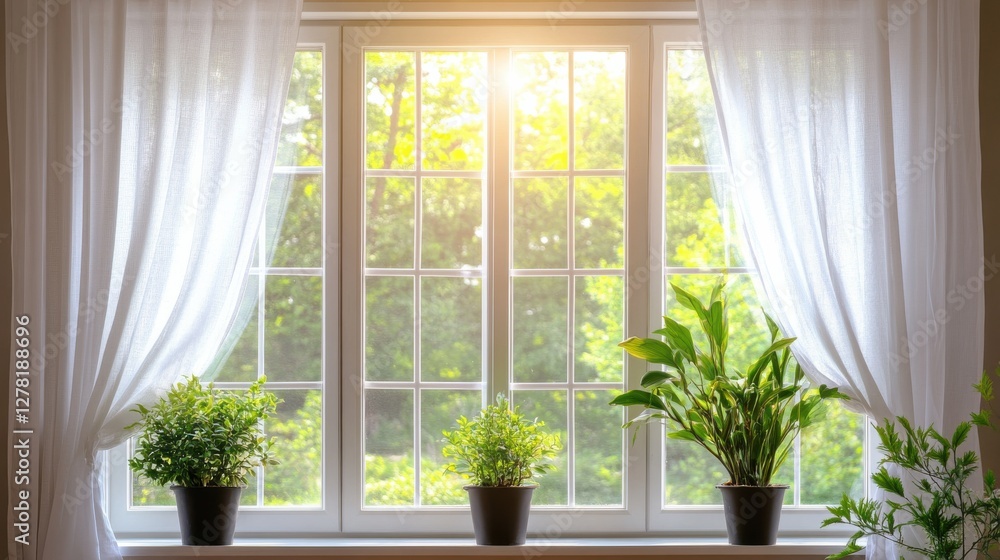 Bright and Airy Window with Green Plants and Natural Light Bright and Airy Window with Green Plants and Natural Light