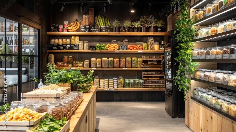 Organic Grocery Store Interior with Fresh Produce and Natural Products for a Sustainable Lifestyle Organic Grocery Store Interior with Fresh Produce and Natural Products for a Sustainable Lifestyle