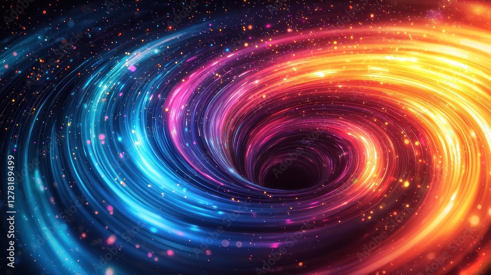 Obraz premium Vibrant swirling galaxy with colorful light trails and cosmic elements