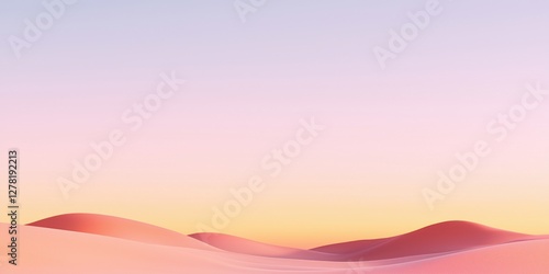 A soft gradient sky meets gentle, rolling sand dunes, creating a serene and tranquil landscape filled with pastel hues.