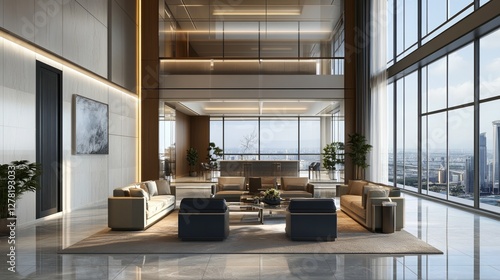 A real estate agent presenting a luxury office space to clients