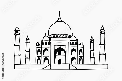 Taj Mahal India hand drawn illustration vector