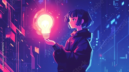 A startup founder holding a lightbulb, symbolizing a bright new idea