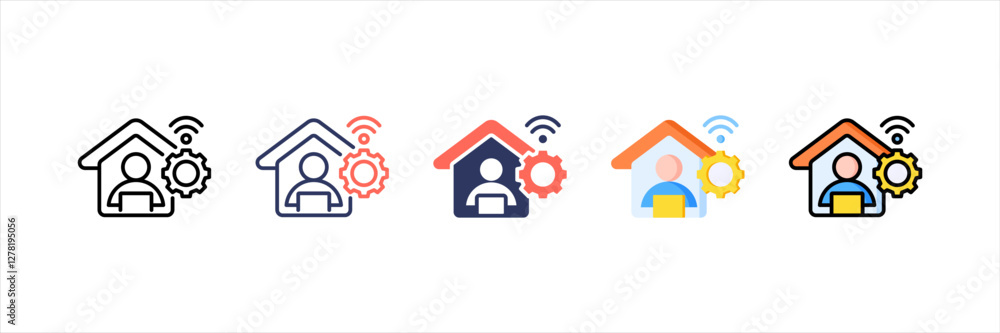 Working At Home Multistyle Icon Set Working At Home Multistyle Icon Set