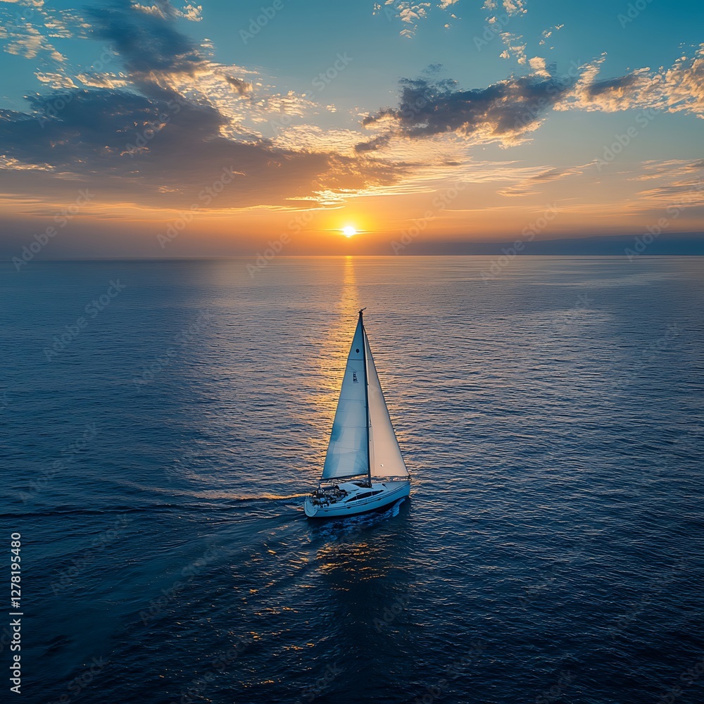 Fototapeta premium Sailing Yacht Sunset Seascape (1)