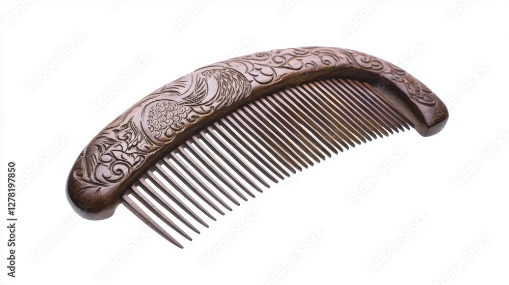 Intricately Carved Sandalwood Comb with Detailed Ornamental Design Intricately Carved Sandalwood Comb with Detailed Ornamental Design