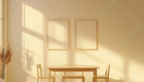 Minimalist dining room with wooden table and chairs
