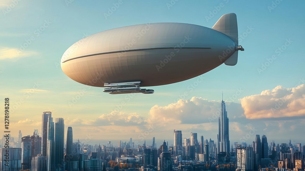 Fototapeta premium A zero-emission airship flying over a futuristic sustainable city