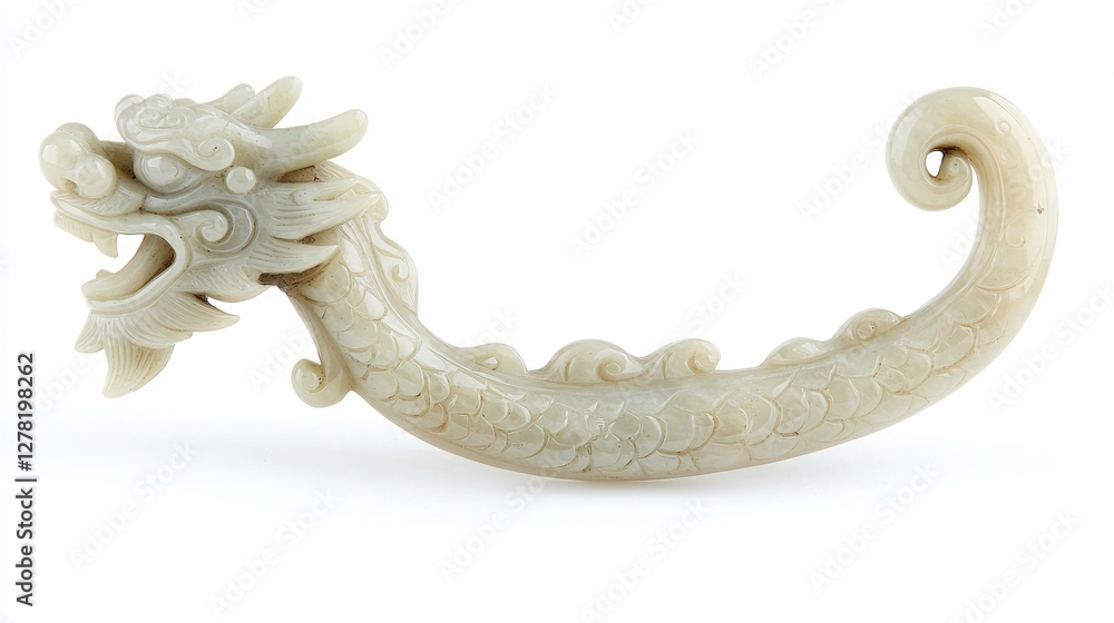 Obraz premium Intricately Carved Jade Belt Hook with Dragon Motif Design