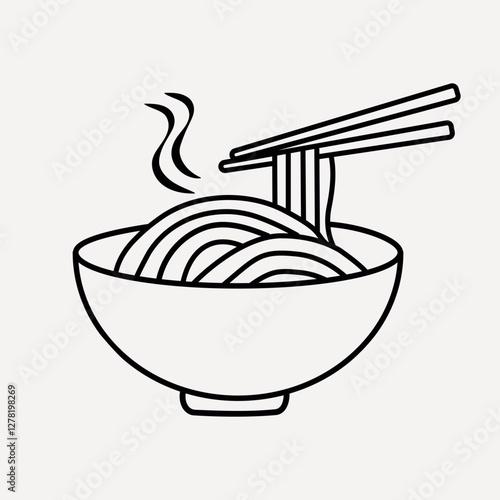 Ramen noodle, food line art collage element vector