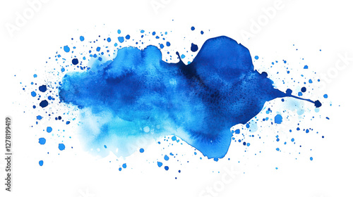 Blue ink splashes texture, isolated on white or transparent background